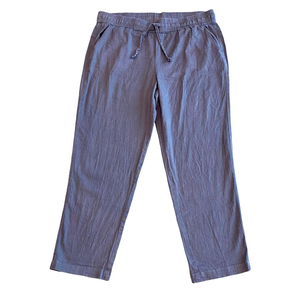 Linen rayon cotton blend cropped straight leg drawstring pants coastal size L